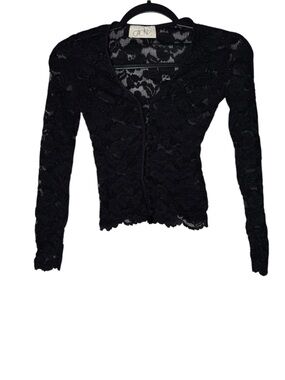 Cache Sheer Lace Button Top Size Small Casual Black Floral Grunge Goth VTG Y2K